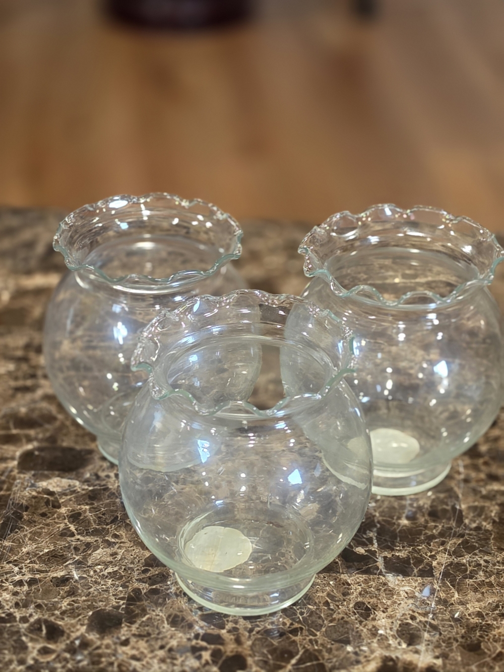 Vintage Indiana Glass Clear Ruffled Bowl Vases - Set of 3